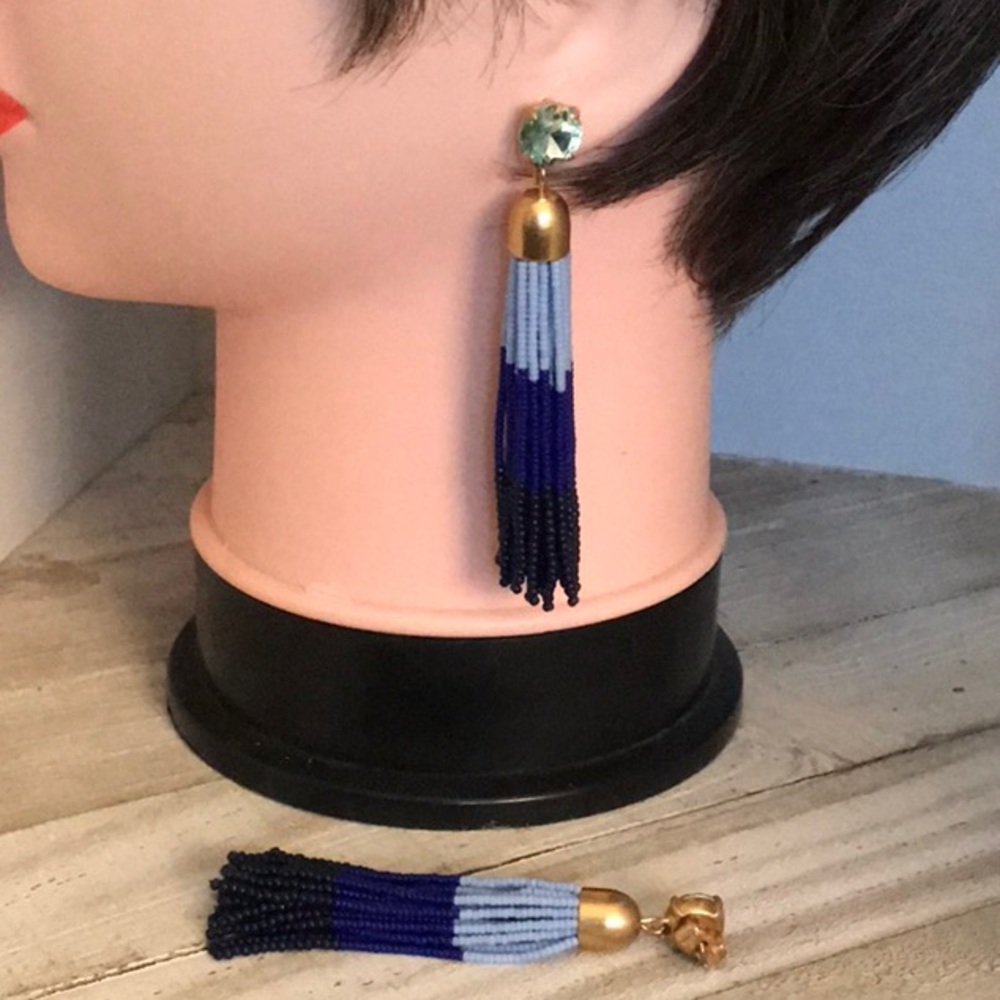 J. CREW CRYSTAL BEADED FRINGE EARRINGS - Picture 4 of 7